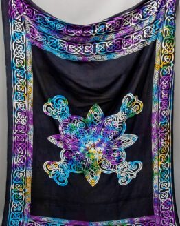 Black Tie Dye Celtic Cross Tapestry, Irish Twin Bed Spread, Renaissance Festival Wall Hanging, Welsh Table Cloth, 100% Cotton Decoration