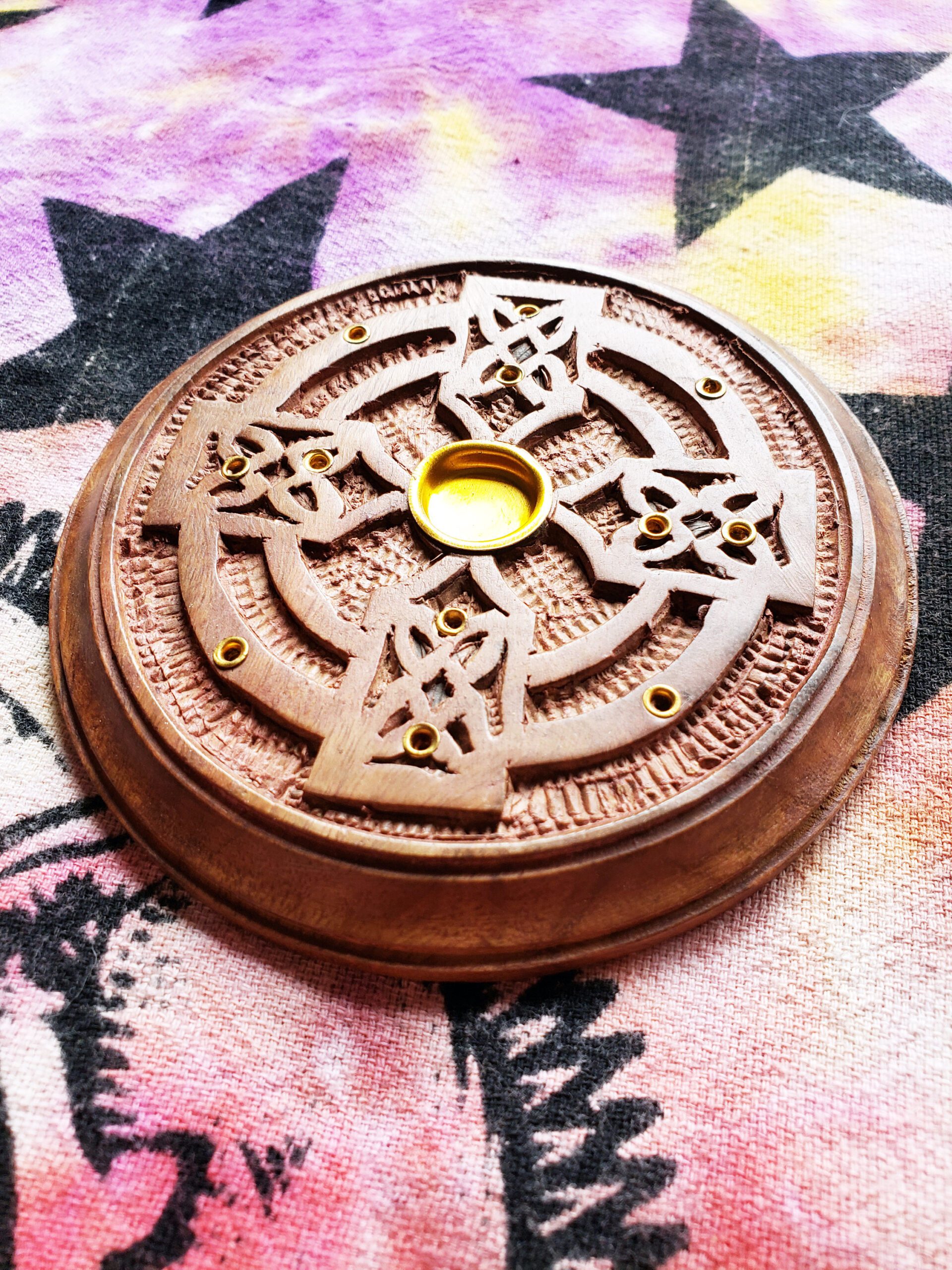 Celtic Cross Wood Incense Burner, Irish Hand Carved Incense Cone Holder