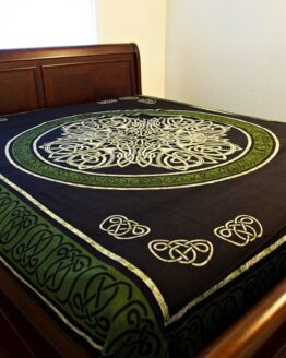 Green/Black Celtic Knot Tapestry, Irish Full Bed Spread, Renaissance Festival Wall Hanging, Welsh Table Cloth, 100% Cotton Decoration