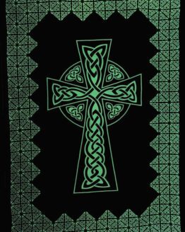 Green Celtic Cross Tapestry, Irish Full Bed Spread, Renaissance Festival Wall Hanging, Welsh Table Cloth, 100% Cotton Decoration