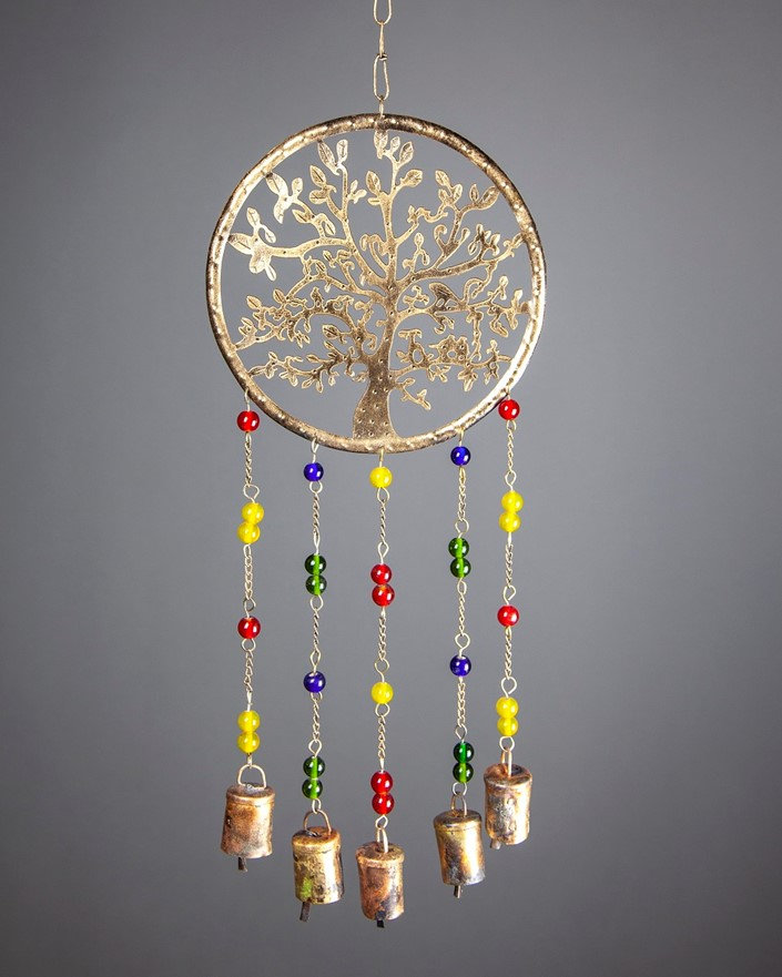 Metal Beaded Celtic Tree of Life Wind Chime, Irish Sun Catcher with