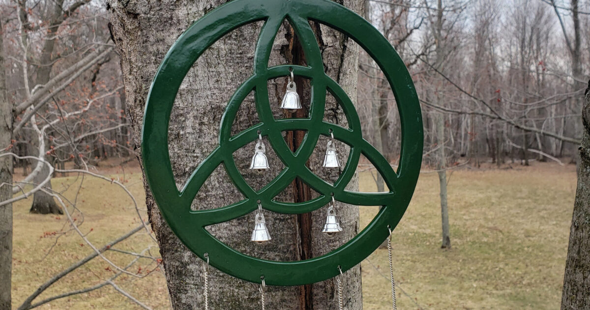 Metal Celtic Knot Wind Chime, Irish Sun Catcher with Bells, Aluminum