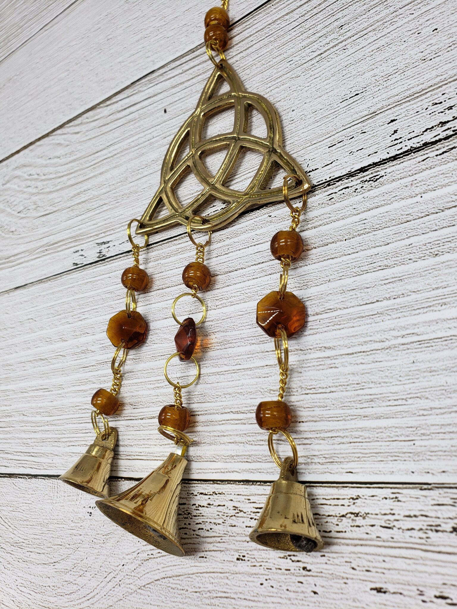 Metal Celtic Knot Wind Chime, Irish Sun Catcher with Bells, Brass Welsh