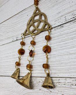 Metal Celtic Knot Wind Chime, Irish Sun Catcher with Bells, Brass Welsh Dreamcatcher, Triquetra Trinity Knot Bead Charm