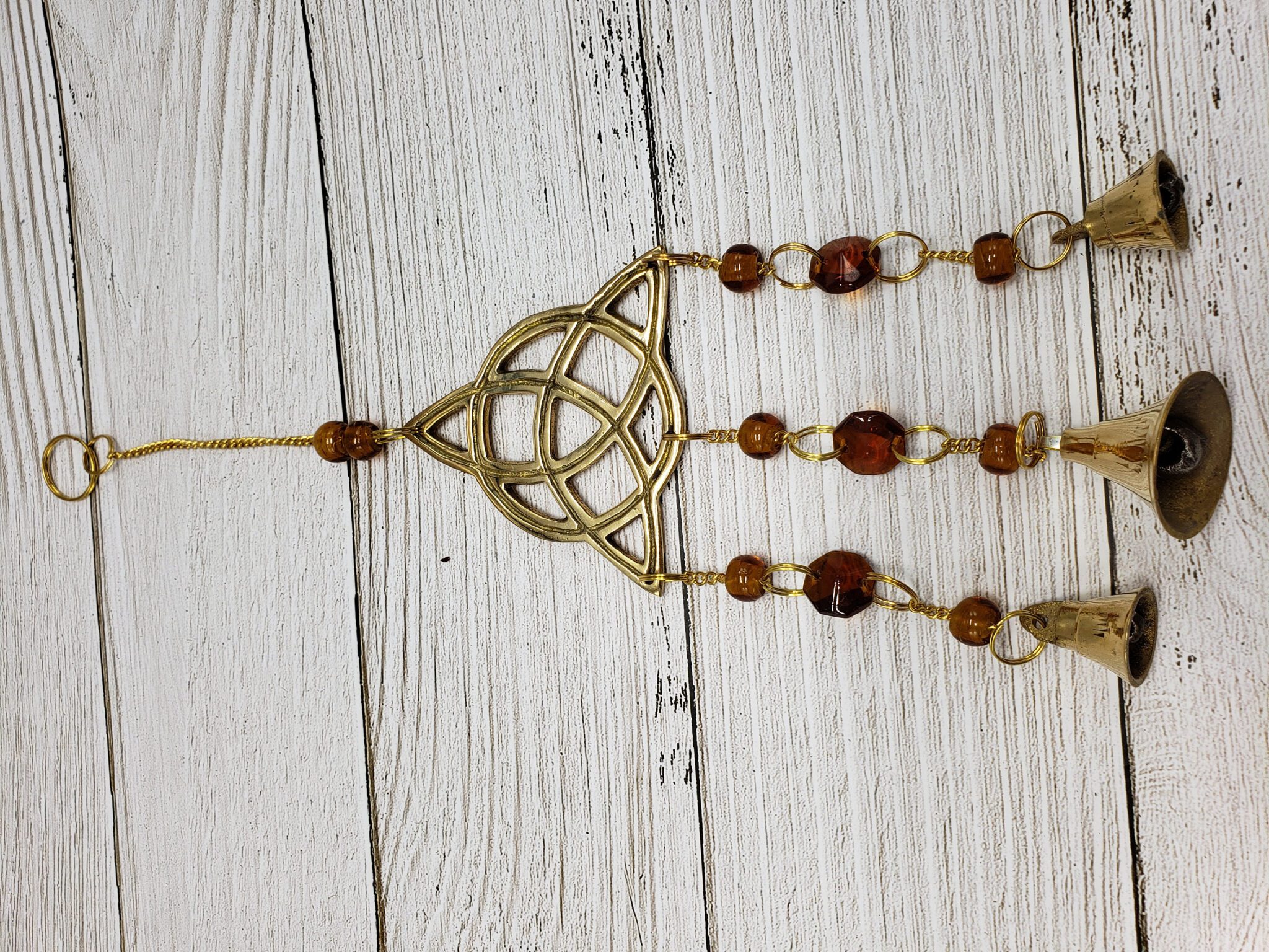 Metal Celtic Knot Wind Chime, Irish Sun Catcher with Bells, Brass Welsh