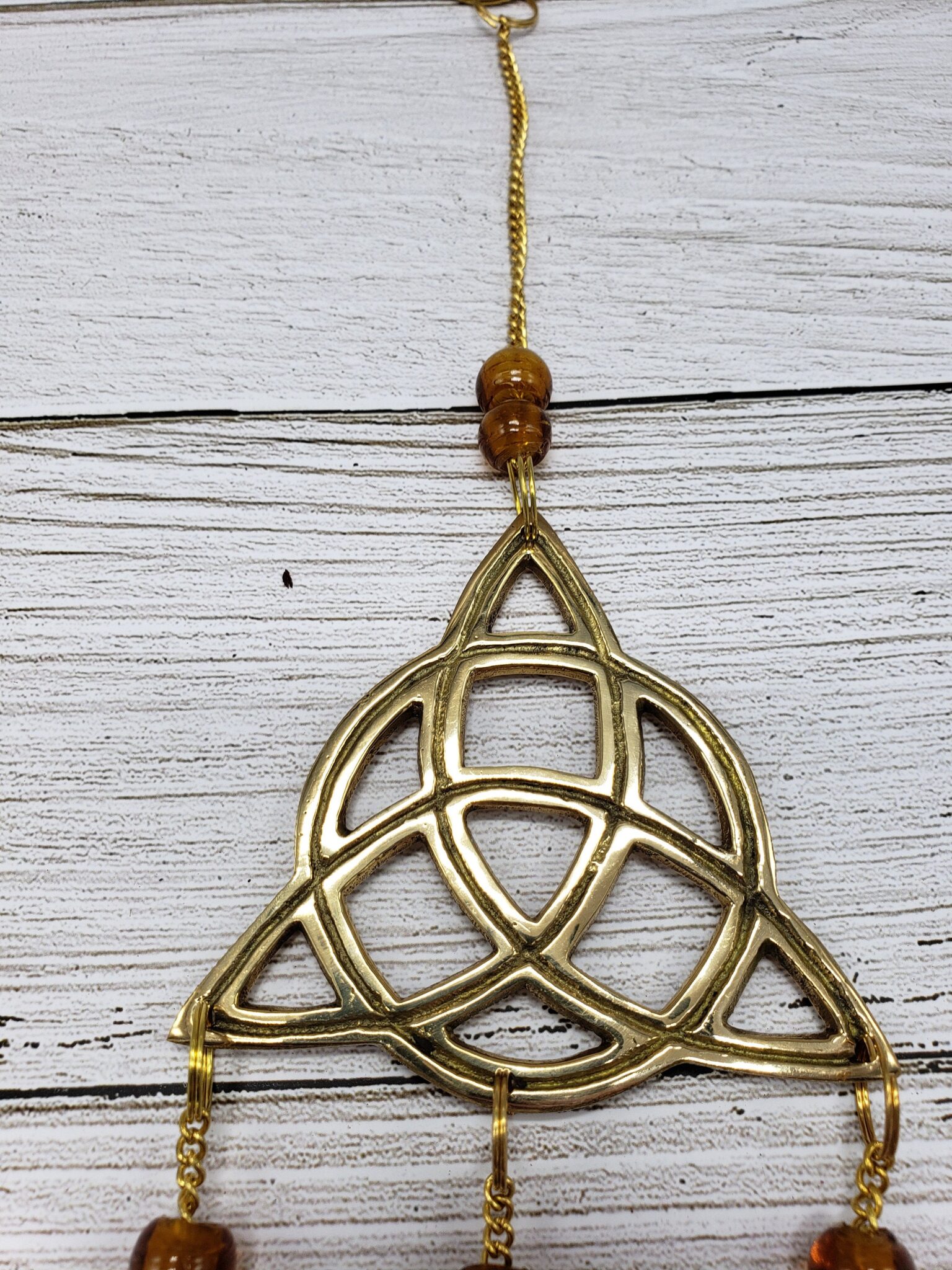 Metal Celtic Knot Wind Chime, Irish Sun Catcher with Bells, Brass Welsh