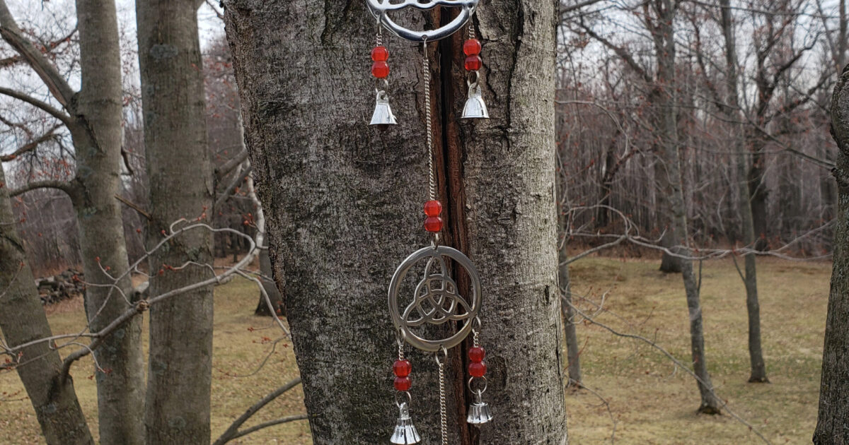 Metal Celtic Knot Wind Chime, Irish Sun Catcher with Bells, Brass Welsh