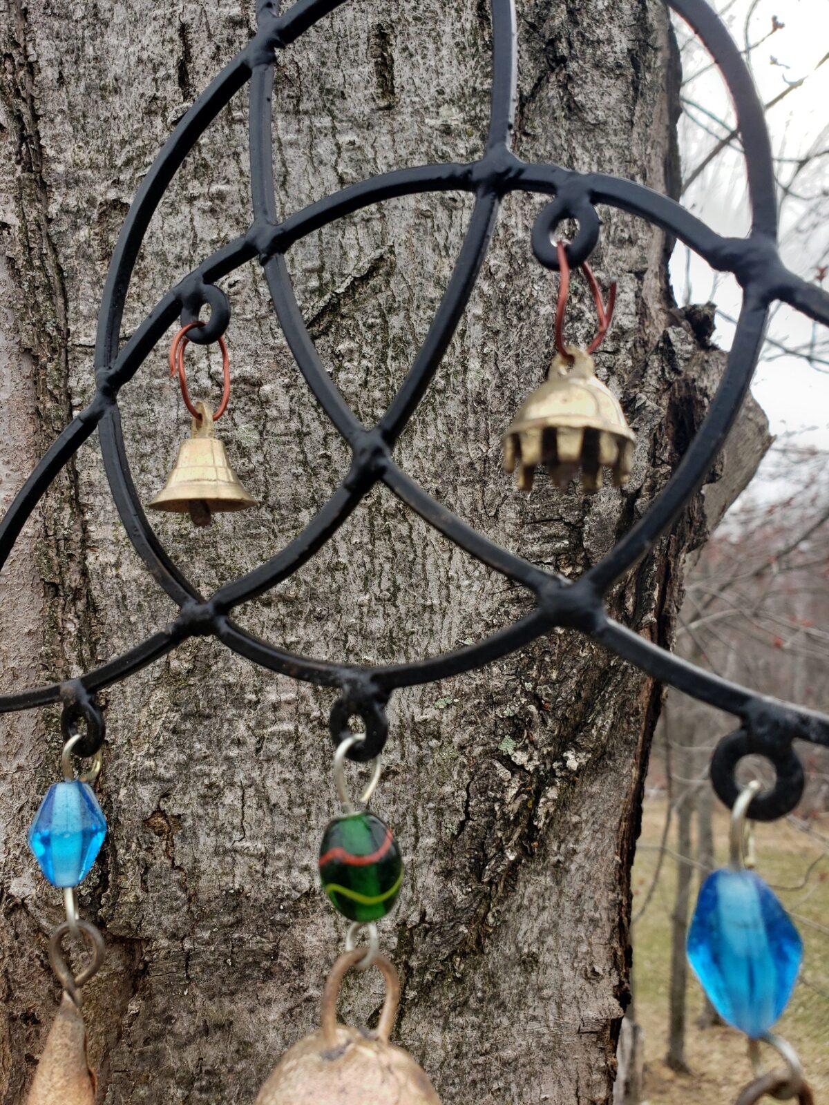Metal Celtic Knot Wind Chime, Irish Sun Catcher with Bells, Iron Welsh