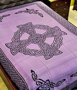 Purple Celtic Cross Tapestry, Irish Twin Bed Spread, Renaissance Festival Wall Hanging, Welsh Table Cloth, 100% Cotton Decoration