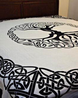 White Celtic Tree of Life Tapestry, Irish Full Bed Spread, Renaissance Festival Wall Hanging, Welsh Table Cloth, 100% Cotton Decoration