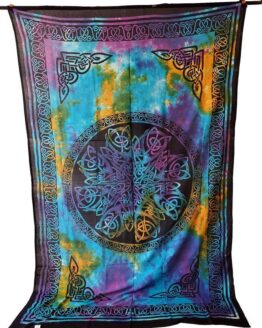 Tie Dye Celtic Circular Knot Tapestry, Irish Twin Bed Spread, Renaissance Festival Wall Hanging, Welsh Table Cloth, 100% Cotton Decoration