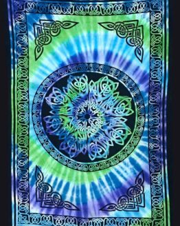Blue Celtic Knot Tapestry, Tie Dye, Irish Full Bed Spread, Renaissance Festival Wall Hanging, Welsh Table Cloth, 100% Cotton Decoration
