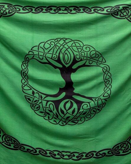 Green Celtic Tree of Life Tapestry, Irish Twin Bed Spread, Renaissance Festival Wall Hanging, Welsh Table Cloth, 100% Cotton Decoration - Image 3