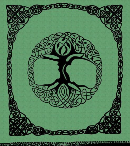 Green Celtic Tree of Life Tapestry, Irish Twin Bed Spread, Renaissance Festival Wall Hanging, Welsh Table Cloth, 100% Cotton Decoration - Image 4