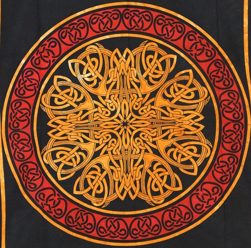 Red Celtic Circular Knot Tapestry, Irish Twin Bed Spread, Renaissance Festival Wall Hanging, Welsh Table Cloth, 100% Cotton Decoration - Image 4