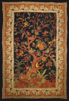 Black/Gold Celtic Tree of Life Tapestry, Fabric Decor, Irish Bed Spread, Renaissance Festival Wall Hanging, Welsh Table Cloth, Hippy Sheet