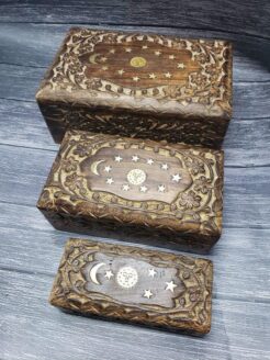 Celestial Floral Wood Celtic Box Set, Irish Wooden Box, Welsh Keepsake, Hand Engraved Magic, Witch Tarot Card, Wiccan, Pagan, Sm, Med, Large