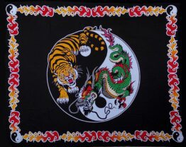Yin Yang Dragon & Tiger Tapestry, Full Twin Bed Spread, Renaissance Festival Wall Hanging, Welsh Table Cloth, Yin Yan Cotton Decoration