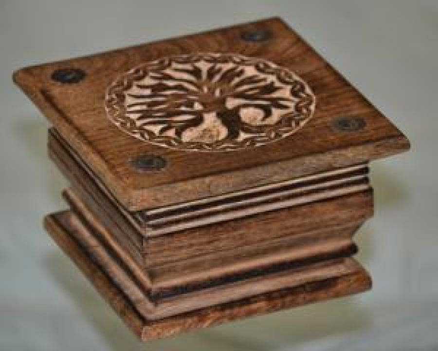 Tree of Life Wood Stacked Celtic Box, Irish Wooden Box, Renaissance Welsh Keepsake Box, Hand Engraved Magic, Witch Tarot Card, Wiccan, Pagan